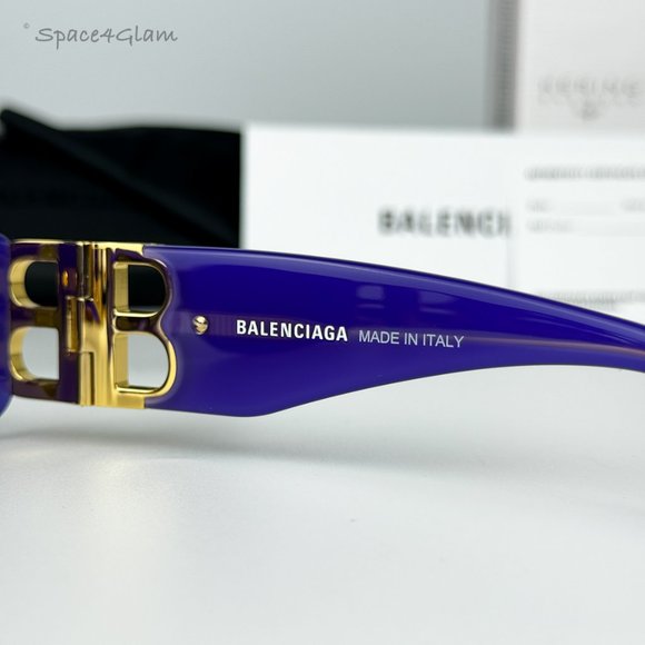 NEW Balenciaga BB0096S 004 Violet Gold Gray Rectangle Unisex Sunglasses - Picture 8 of 14